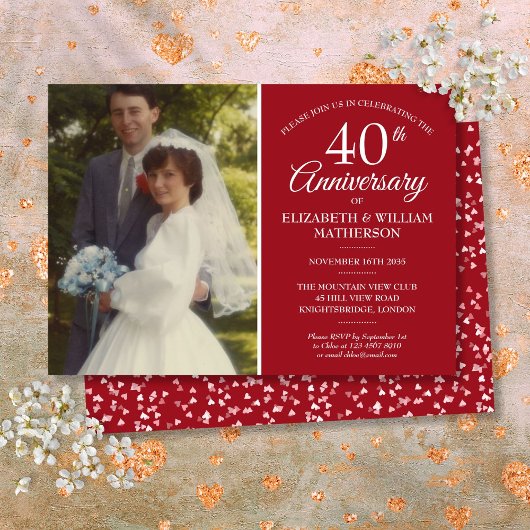 Invitation Votre photo de mariage 40e anniversaire Rubis cœur
