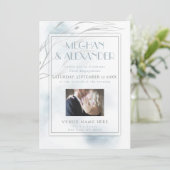 Invitation Votre photo Dusty Blue Watercolor et Willow Branch (Debout devant)