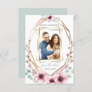 Invitation Votre Photo Fleurs d'anémones rose Eucalyptus