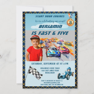 Invitation Votre Photo Garçon Thème de Course Automobile 5ème