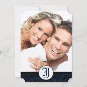 Invitation Votre photo Marine & Black Mariage damassé (Dos)