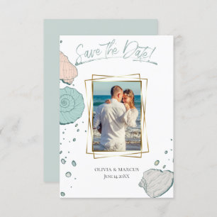 Invitation Votre photo Moderne Coquillages Corail et Turquois