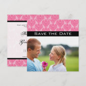 Invitation Votre photo Pink Black Mariage damassé Enregistrer (Devant / Derrière)