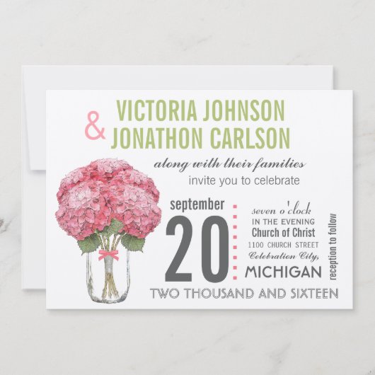 Invitation Votre photo sur le dos Hydrangea à Mason Jar (Devant)