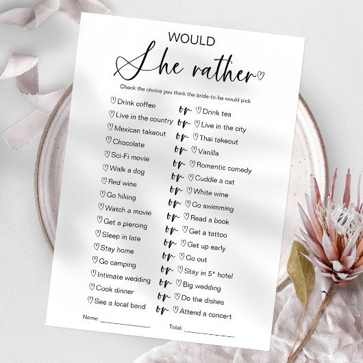 Invitation Voudrait-Elle Plutôt Fête des mariées Jeu