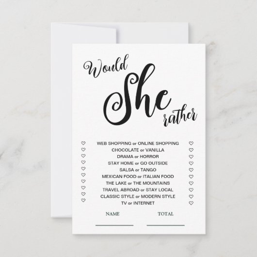 Invitation Voudrait-Elle Plutôt Fête des mariées Jeu (Devant)