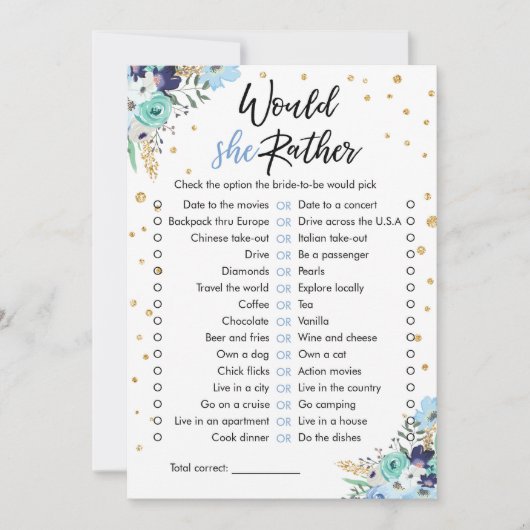 Invitation Voudrait-Elle Plutôt Fête des mariées Jeu Voyage B (Devant)