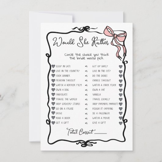 Invitation Voudrait-Elle Plutôt Main Tirée Bow Fête des marié (Devant)