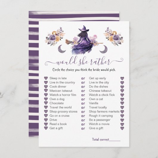 Invitation Voudrait-elle plutôt sorcière jeu de Fête des mari (Devant / Derrière)