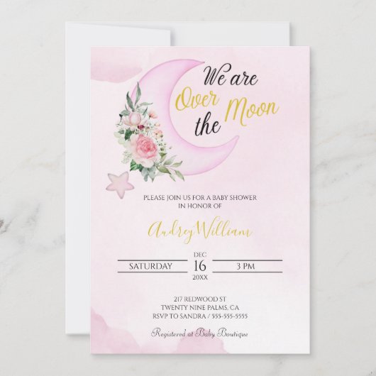 Invitation Vous Aimez À La Lune Et Au Baby shower Dos (Devant)