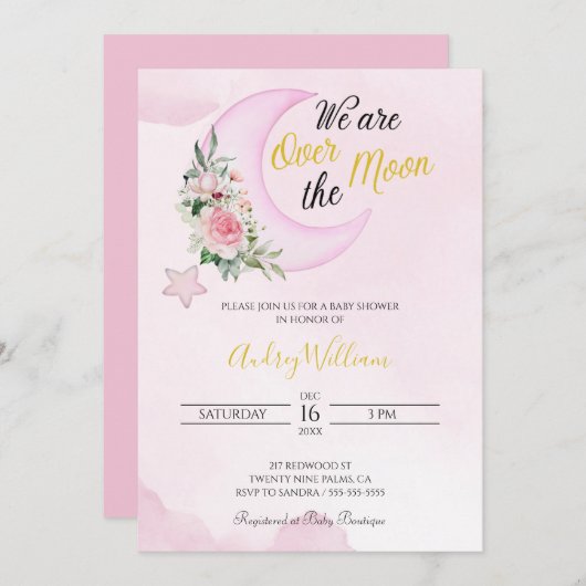 Invitation Vous Aimez À La Lune Et Au Baby shower Dos (Devant / Derrière)