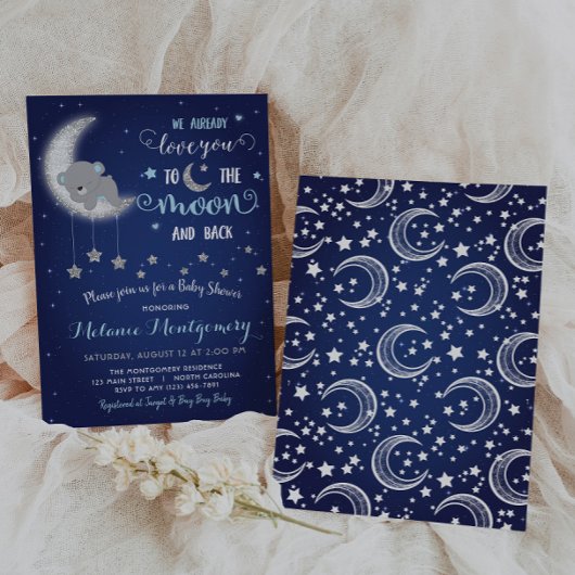 Invitation Vous aimez La Lune et le Baby shower arrière Invit