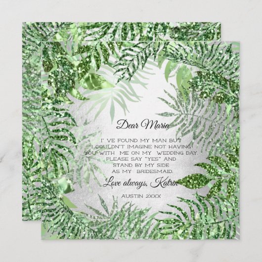 Invitation Vous demoiselle d'honneur Tropical Paillettes Ment (Devant / Derrière)