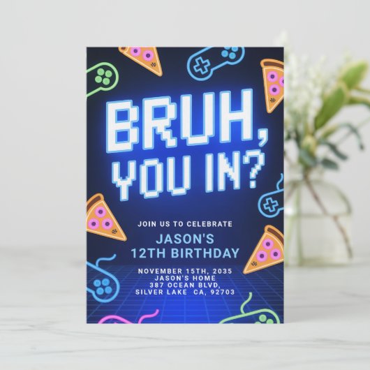 Invitation Vous Entrer ? Jeu vidéo Neon fête d'anniversaire (Debout devant)