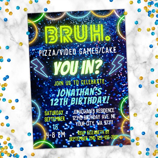 Invitation Vous Entrer ? Neon Glow Blue Green Boy Anniversair