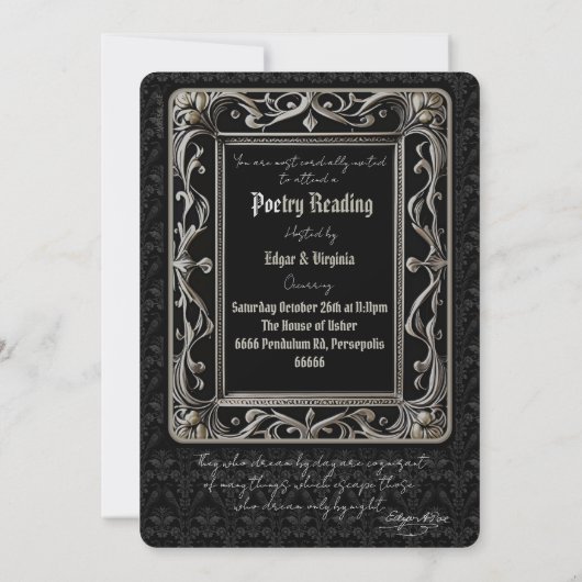 Invitation Vous êtes invité à une poésie lecture poe Hallowee (Dos)