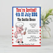 Invitation Vous êtes invité au BBQ du 4 juillet Cartoon Pig (Debout devant)