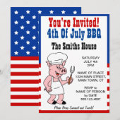 Invitation Vous êtes invité au BBQ du 4 juillet Cartoon Pig (Devant / Derrière)