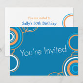 Invitation Vous êtes invité - Cercles bleus et orange (Devant / Derrière)