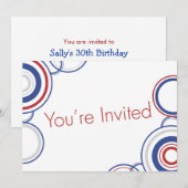 Invitation Vous êtes invité - Cercles bleus et rouges (Devant / Derrière)