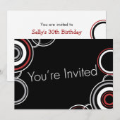 Invitation Vous êtes invité - Cercles noirs et rouges (Devant / Derrière)