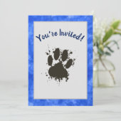 Invitation Vous Êtes Invité Chien Paw Party Blue Watercolor (Debout devant)