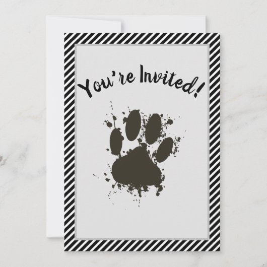 Invitation Vous Êtes Invité Chien Paw Party Stripes Motif (Devant)