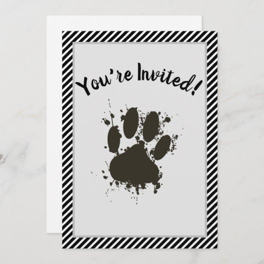 Invitation Vous Êtes Invité Chien Paw Party Stripes Motif (Devant / Derrière)