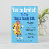 Invitation Vous êtes invité Famille BBQ Hot Dog Cartoon Blue (Debout devant)