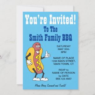 Invitation Vous êtes invité Famille BBQ Hot Dog Cartoon Blue