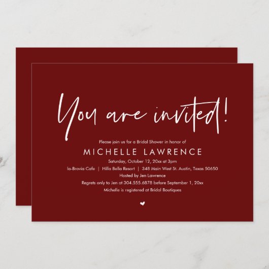 Invitation Vous êtes invité, Fête des mariées Décontractée mo (Devant / Derrière)