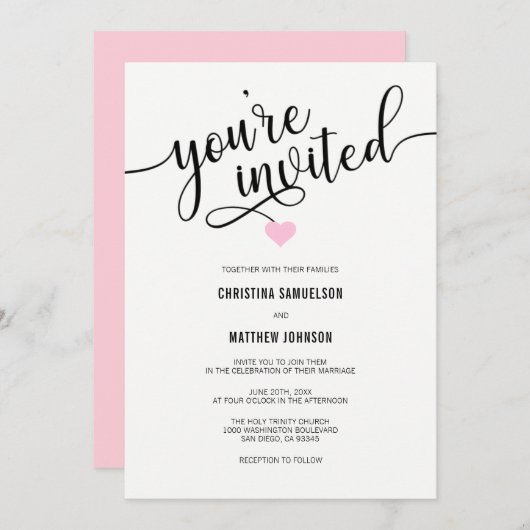 Invitation Vous êtes invité Mariage de rose noire blanche (Devant / Derrière)