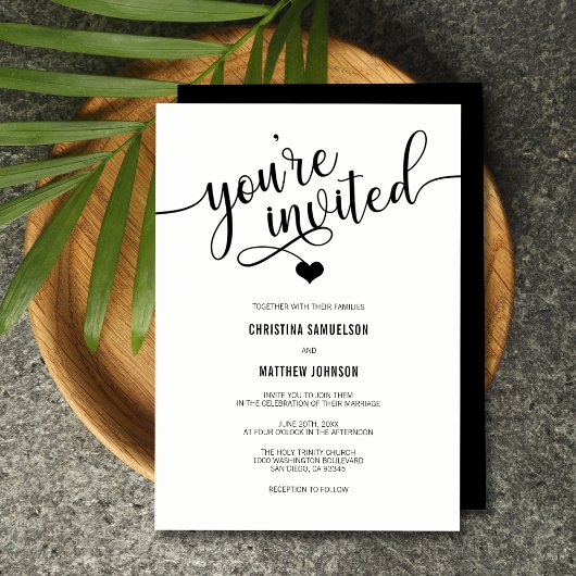 Invitation Vous êtes invité Mariage noir et blanc classique