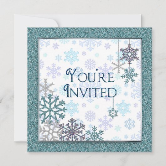 Invitation Vous êtes invité - Snowflakes (bleu/turquoise) (Devant)