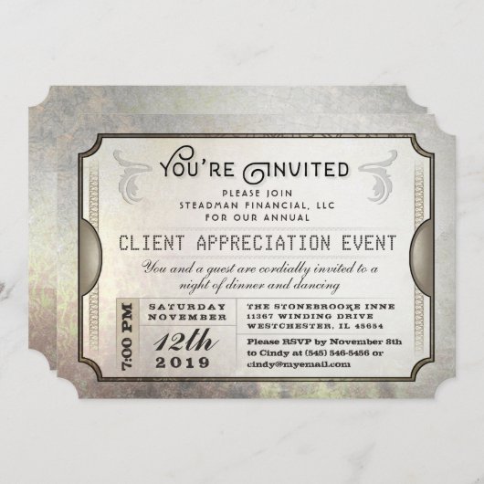 Invitation Vous êtes invité Sophisticate Ticket Corporate Eve (Devant / Derrière)
