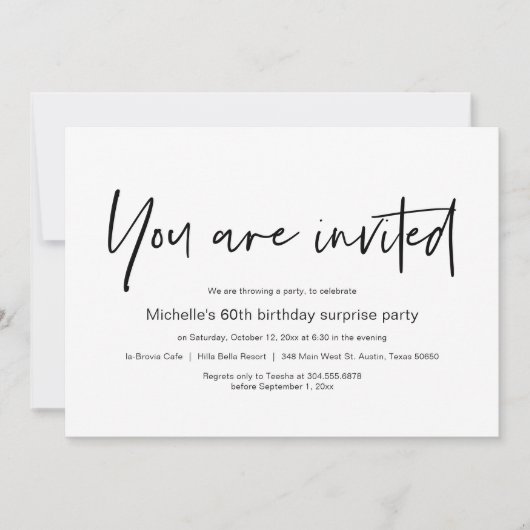 Invitation Vous êtes invité, Surprise Birthday Party (Devant)