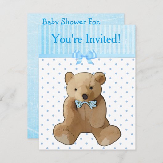 Invitation Vous êtes invité, Teddy Bear Baby Shower Invitatio (Devant / Derrière)