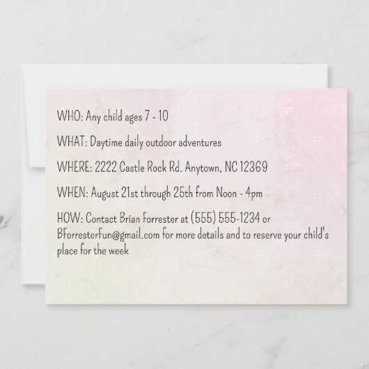 Invitation Vous êtes Invited Adventure Camp Seven Line Custom (Dos)