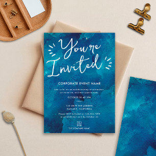 Invitation Vous êtes invités Bleu Aquarelle Entreprise