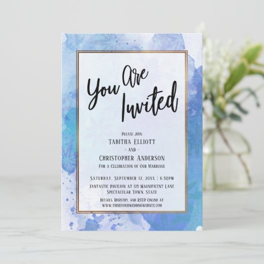 Invitation Vous êtes invités Bordure Dorée Abstrait Éclabouss (Debout devant)