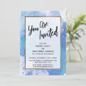Invitation Vous êtes invités Fond abstrait bleu avec bordure  (Debout devant)