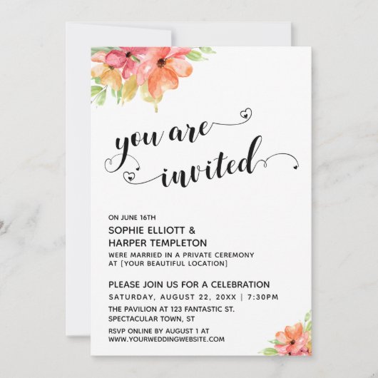 Invitation Vous êtes invités Hearts Script Boho Florals (Devant)