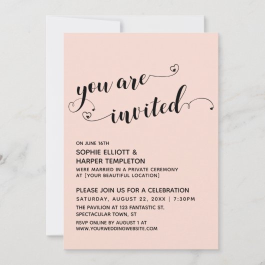 Invitation Vous êtes invités Script Cœurs Réception uniquemen (Devant)