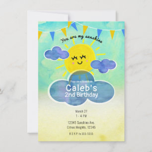 Invitation Vous êtes ma fête d'anniversaire jaune et bleu Sun