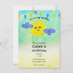 Invitation Vous êtes ma fête d'anniversaire jaune et bleu Sun