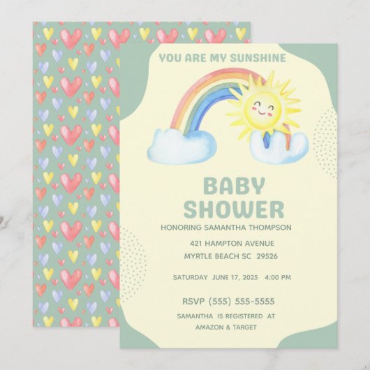 Invitation Vous êtes mon Sunshine Baby shower neutre pour le  (Devant / Derrière)