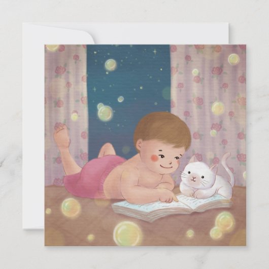 Invitation Vous manquez : Illustration de garçon & chat (Devant)