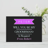 Invitation VOUS SEREZ MON GROOMSMAN Black Purple ruban (Debout devant)