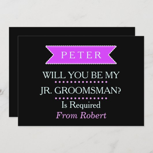 Invitation VOUS SEREZ MON GROOMSMAN Black Purple ruban (Devant / Derrière)