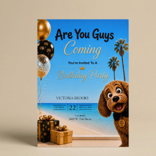 Invitation Vous venez les gars? Fête d'anniversaire de chien